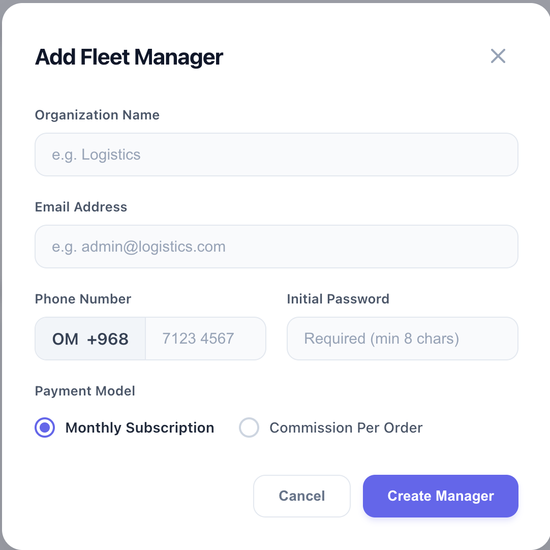 Add Fleet Manager Placeholder